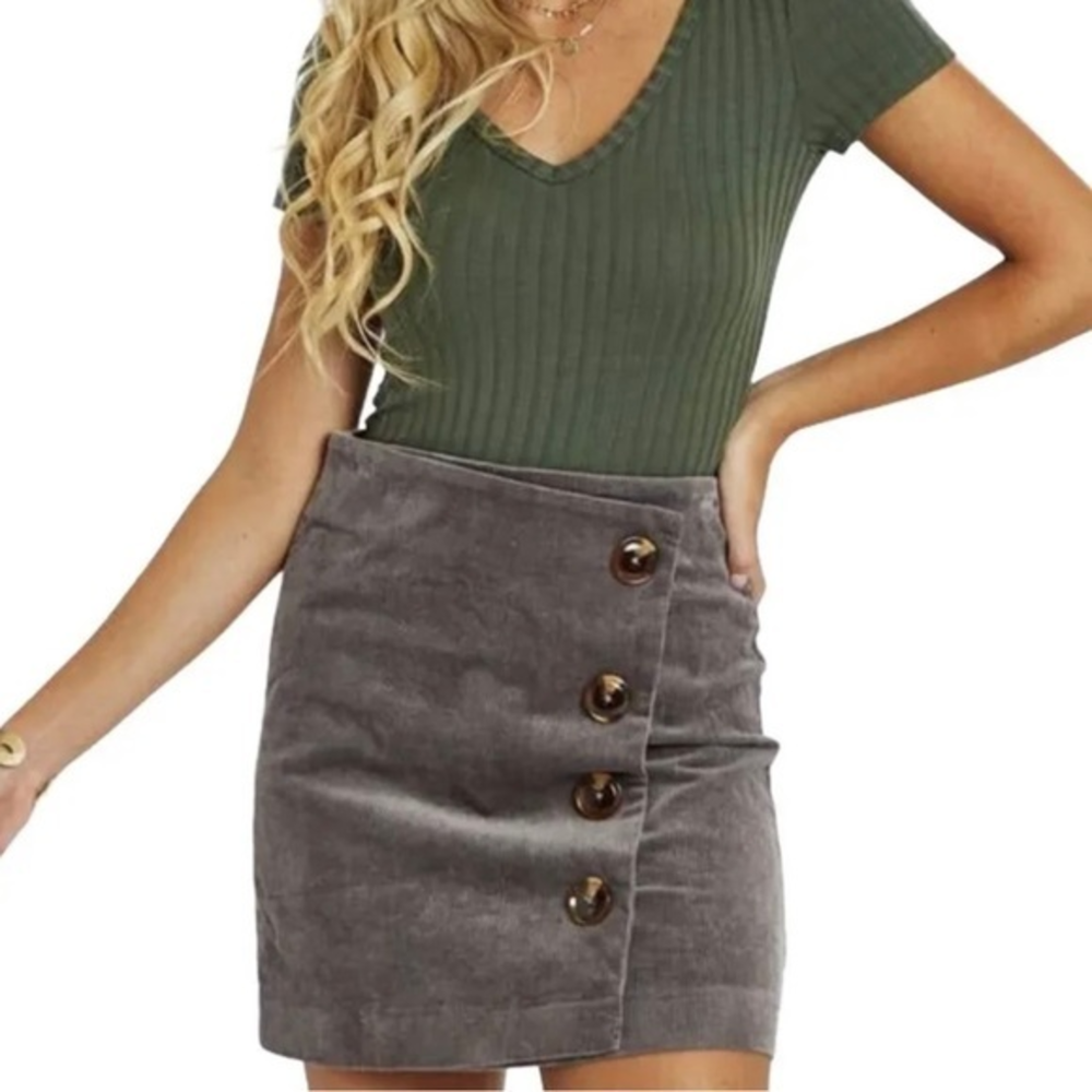 Altar'd State Size‎ Small Corduroy Mini Skirt Gray Buttons Stretch A Line